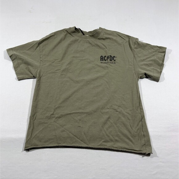 H&M Oversized Womens Green Printed T-shirt AC/DC Back in Black Tour 1980 Sz XS - Picture 1 of 12